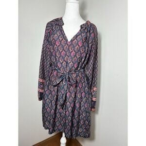 Xirena Mini Dress Long Sleeve Sz Large geometric print Belted Pockets Boho